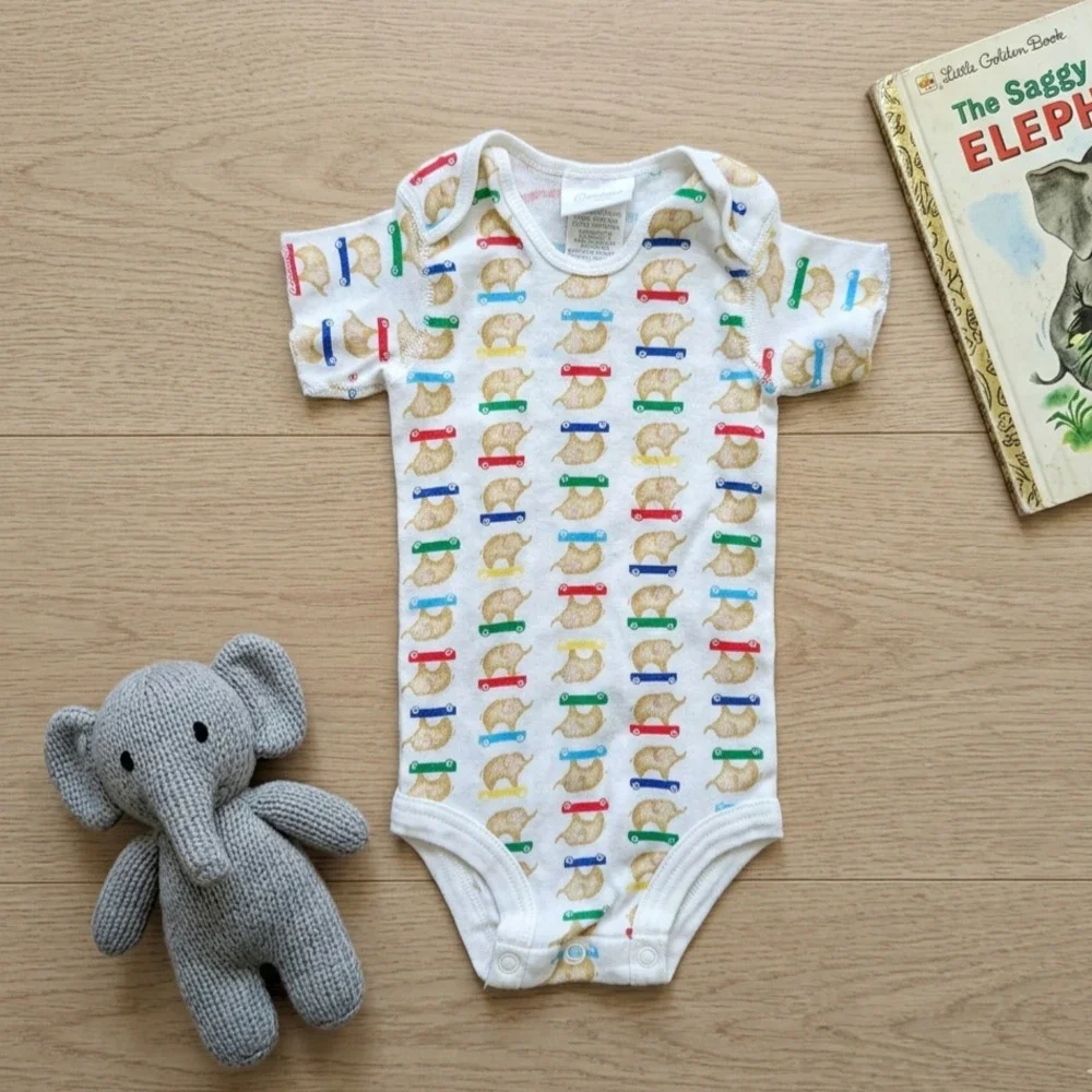 Vintage 1990s Carter's Elephant on Skateboard Baby One-Piece Bodysuit 6-9M